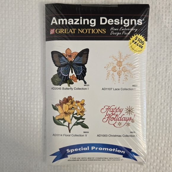 Amazing Designs Sewing Machine Home Embroidery Pack Great Notions IBM-PC - Picture 1 of 8